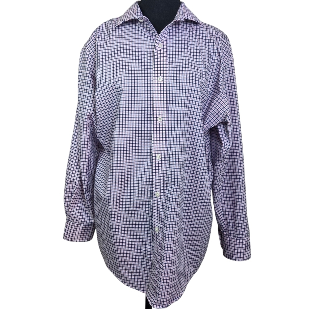 Ralph Lauren Men's Slim Fit Blue And Pink Checkered Button Up Shirt Size 16 1/2